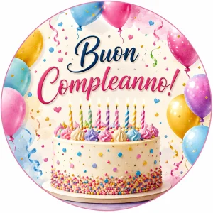 Cialda per Torta BUON COMPLEANNO Personalizzata Rotonda (img 1)