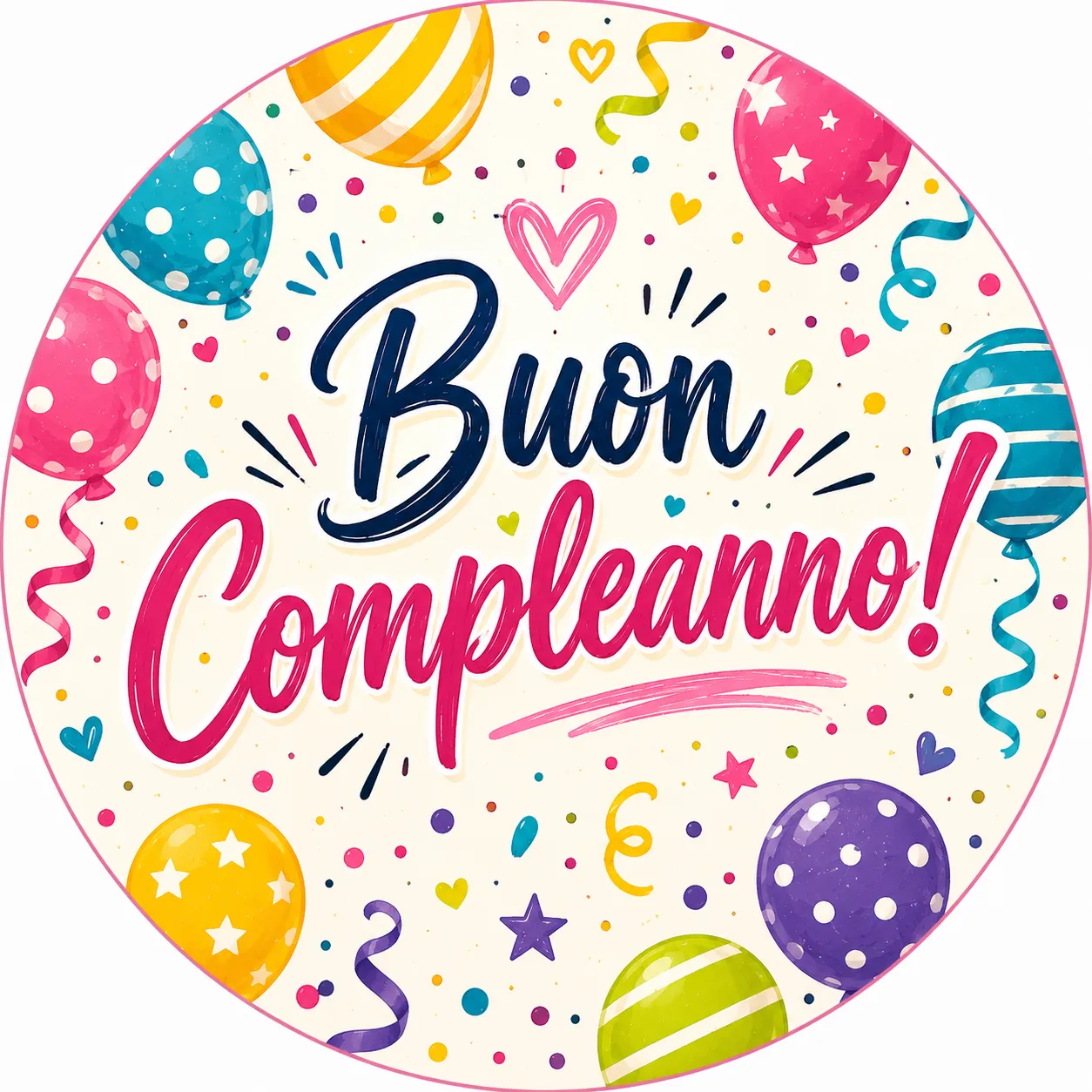 Cialda per Torta BUON COMPLEANNO Personalizzata Rotonda (img 2)