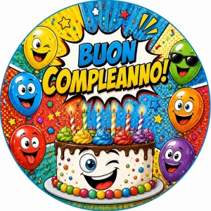 Cialda per Torta BUON COMPLEANNO Personalizzata Rotonda (img 3)