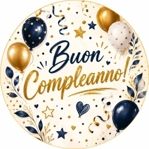 Cialda per Torta BUON COMPLEANNO Personalizzata Rotonda (img 7)