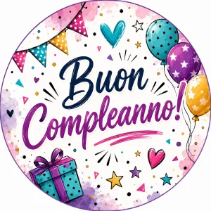 Cialda per Torta BUON COMPLEANNO Personalizzata Rotonda (img 8)