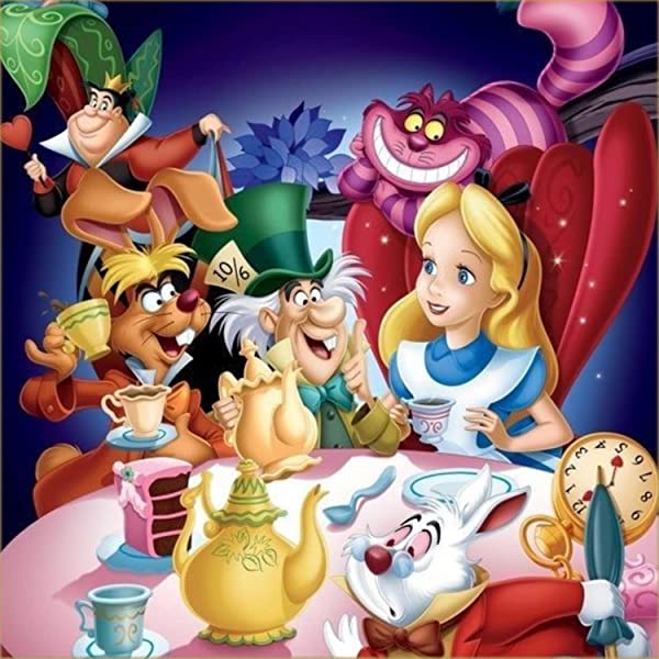 Cialda per torta ALICE NEL PAESE DELLE MERAVIGLIE decorazione alimentare senza glutine personalizzazione grafica inclusa topper cake quadrato 2 (Pasta di zucchero, 18 x 18 cm)