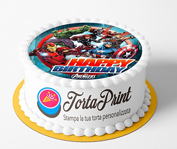 Cialda per torta AVENGERS Hulk, Capitan America, Iron Man, Thor,  decorazione alimentare senza glutine topper cake img 04 (Pasta di zucchero,  20 cm) - TortaPrint