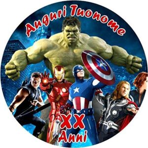 Cialda per torta AVENGERS Hulk, Capitan America, Iron Man, Thor, decorazione alimentare senza glutine topper cake img 08 (Ostia, 16 cm)