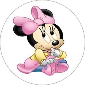Cialda per torta Baby Minnie Compleanno Bambina Decorazione alimentare personalizzabile Gluten free Topper Cake Design (Rotonda) img 4