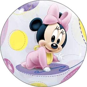 Cialda per torta Baby Minnie Compleanno Bambina Decorazione alimentare personalizzabile Gluten free Topper Cake Design (Rotonda) img 3