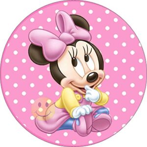 Cialda per torta Baby Minnie Compleanno Bambina Decorazione alimentare personalizzabile Gluten free Topper Cake Design (Rotonda) img 2