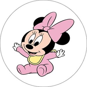 Cialda per torta Baby Minnie Compleanno Bambina Decorazione alimentare personalizzabile Gluten free Topper Cake Design (Rotonda) img 1