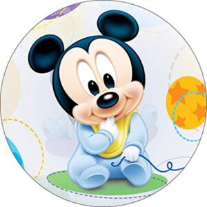 Cialda per torta Baby Topolino Compleanno Bambino Decorazione alimentare personalizzabile Gluten free Topper Cake Design (Formato rotondo)
