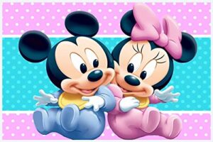 Cialda per torta Baby Topolino e Baby Topolina Minnie Compleanno Bambino Decorazione alimentare personalizzabile Gluten free Topper Cake Design (rettangolare)