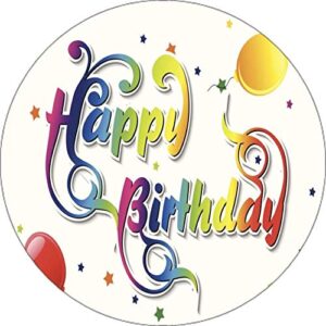 Cialda per torta Buon Compleanno HAPPY BIRTHDAY Decorazione alimentare senza glutine Topper Cake (rotonda) img 2 (Pasta di zucchero, 18 cm)