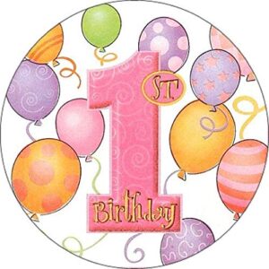 Cialda per torta Buon Primo Compleanno Bambino Bambina Decorazione alimentare personalizzabile Gluten free Topper Cake Design (Formato rotondo)