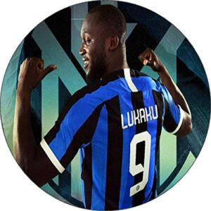Cialda per torta Calcio Inter LUKAKU decorazione alimentare senza glutine topper cake rotondo 1 (Pasta di zucchero, 16 cm)