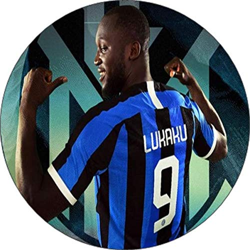 Cialda per torta Calcio Inter LUKAKU decorazione alimentare senza glutine topper cake rotondo 1 (Pasta di zucchero, 16 cm)