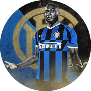 Cialda per torta Calcio Inter LUKAKU decorazione alimentare senza glutine topper cake rotondo 2 (Pasta di zucchero, 16 cm)