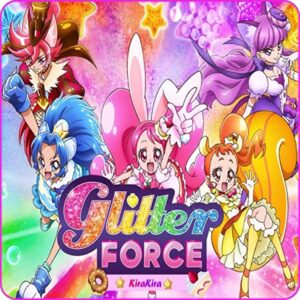 Cialda per torta GLITTER FORCE Doki Doki decorazione alimentare senza glutine topper cake quadrato 3 (Pasta di zucchero, 20 x 20 cm)