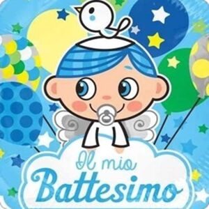 Cialda per torta IL MIO BATTESIMO BAMBINO decorazione alimentare senza glutine topper cake ( quadrato) (Pasta di zucchero, 20 x 20 cm)