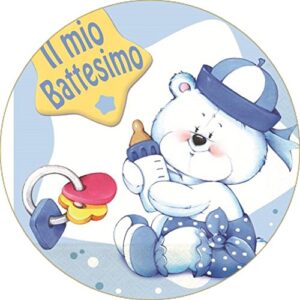 Cialda per torta IL MIO BATTESIMO Bambino Bambina Lui Lei decorazione alimentare senza glutine topper cake ( rotondo) img 18 (Pasta di zucchero, 18 cm)