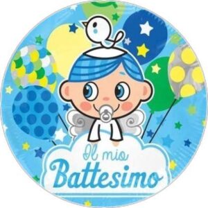 Cialda per torta IL MIO BATTESIMO Bambino Per lui decorazione alimentare senza glutine topper cake ( rotondo) img 01 (Pasta di zucchero, 20 cm)