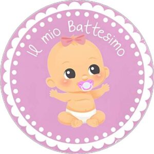 Cialda per torta IL MIO BATTESIMO Femmina Bambina decorazione alimentare senza glutine personalizzazione grafica inclusa topper cake design (Formato rotondo)