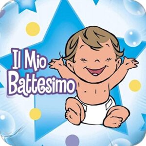 Cialda per torta IL MIO BATTESIMO MASCHIETTO decorazione alimentare senza glutine personalizzazione grafica inclusa topper cake design (Formato quadrato)