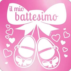 Cialda per torta IL MIO BATTESIMO SCARPETTE BAMBINA decorazione alimentare senza glutine topper cake ( quadrato) (Ostia, 16 x 16 cm)