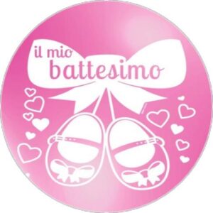 Cialda per torta IL MIO BATTESIMO Scarpette Bambina Lei decorazione alimentare senza glutine topper cake ( rotondo) (Pasta di zucchero, 16 cm)