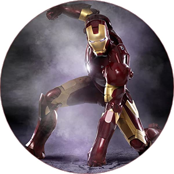 Cialda per torta Iron Man Avengers decorazione alimentare senza glutine topper cake img 02 ( rotondo) (Pasta di zucchero, 18 cm)