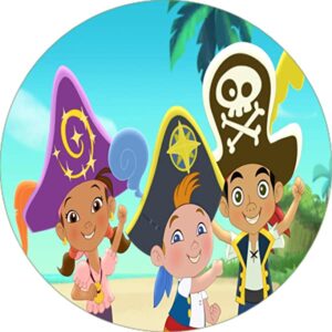 Cialda per torta JAKE e i PIRATI decorazione alimentare Senza Glutine Topper Cake Rotondo 4 (Ostia, 20 cm)