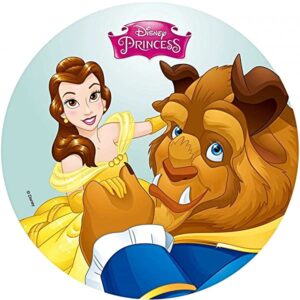 Cialda per torta LA BELLA E LA BESTIA decorazione alimentare senza glutine personalizzazione grafica inclusa topper cake design (formato rotondo) img 13 (Ostia, 18 cm)