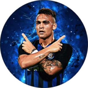 Cialda per torta Lautaro Martìnez INTER MARTINEZ decorazione alimentare senza glutine topper cake rotondo 3 (Ostia, 18 cm)