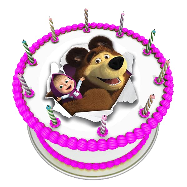 Cialda rettangolare per torta MASHA E ORSO decorazione alimentare senza  glutine personalizzazione grafica inclusa topper cake design img 2 -  TortaPrint