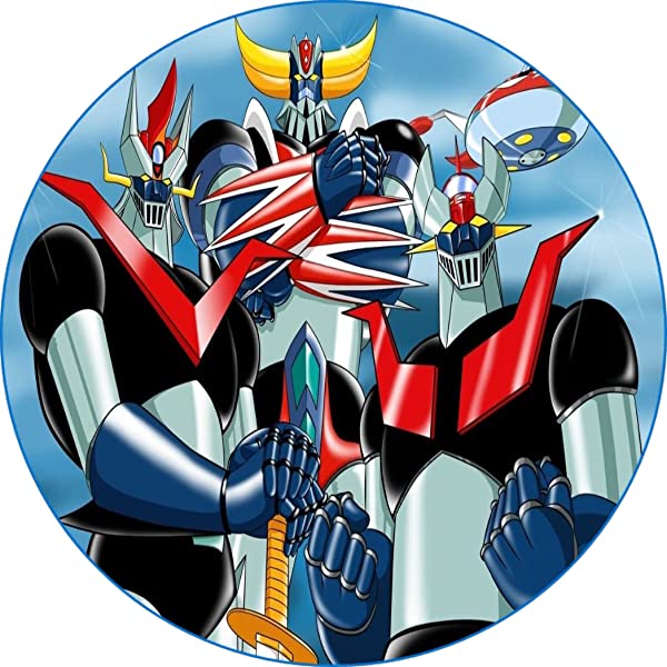 Cialda per torta Mazinga Z e Goldrake decorazione alimentare senza glutine topper cake rotonda 4 (Pasta di zucchero, 18 cm)
