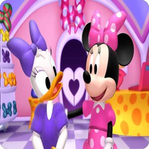 Cialda per torta Minnie e Paperina Decorazione alimentare senza glutine topper cake quadrato quadrato 3 (Pasta di zucchero, 20 x 20 cm)