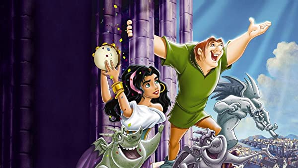 Cialda per torta NOTRE DAME QUASIMODO ED ESMERALDA decorazione alimentare senza glutine topper cake rettangolare 1 (Ostia, 20 x 30 cm)