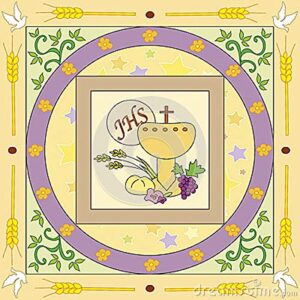 Cialda per torta PRIMA COMUNIONE CRESIMA decorazione alimentare senza glutine topper cake ( quadrato) img 1 (Ostia, 16 x 16 cm)