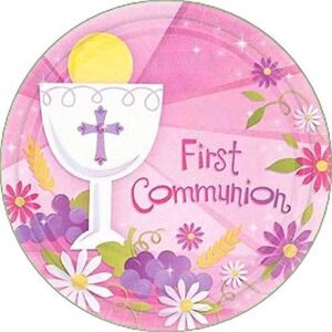 Cialda per torta PRIMA COMUNIONE CRESIMA decorazione alimentare senza glutine topper cake ( rotondo) img 1 (Pasta di zucchero, 18 cm)