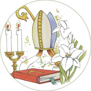 Cialda per torta PRIMA COMUNIONE CRESIMA decorazione alimentare senza glutine topper cake ( rotondo) img 11 (Pasta di zucchero, 16 cm)