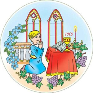 Cialda per torta PRIMA COMUNIONE CRESIMA decorazione alimentare senza glutine topper cake ( rotondo) img 14 (Ostia, 16 cm)