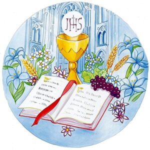 Cialda per torta PRIMA COMUNIONE CRESIMA decorazione alimentare senza glutine topper cake ( rotondo) img 19 (Ostia, 20 cm)