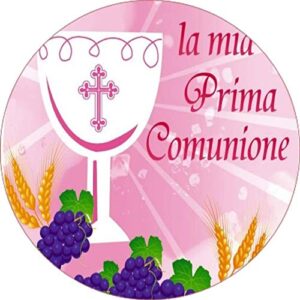 Cialda per torta PRIMA COMUNIONE CRESIMA decorazione alimentare senza glutine topper cake ( rotondo) img 5 (Ostia, 18 cm)