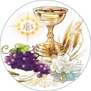 Cialda per torta PRIMA COMUNIONE Lui & Lei SANTA CRESIMA decorazione alimentare senza glutine personalizzazione grafica inclusa topper cake design (Formato rotondo) img 3