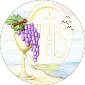 Cialda per torta PRIMA COMUNIONE Lui & Lei SANTA CRESIMA decorazione alimentare senza glutine personalizzazione grafica inclusa topper cake design (Formato rotondo) img 4