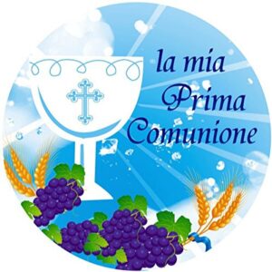 Cialda per torta PRIMA COMUNIONE Lui & Lei SANTA CRESIMA decorazione alimentare senza glutine personalizzazione grafica inclusa topper cake design (Formato rotondo) img 18