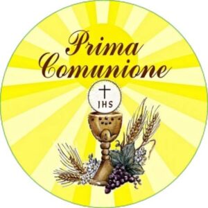 Cialda per torta PRIMA COMUNIONE Lui & Lei SANTA CRESIMA decorazione alimentare senza glutine personalizzazione grafica inclusa topper cake design (Formato rotondo) img 15