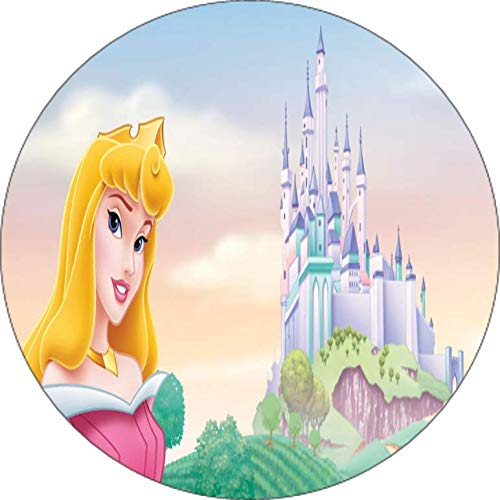 Cialda per torta PRINCIPESSA AURORA decorazione alimentare senza glutine topper cake rotondo 1 (Pasta di zucchero, 16 cm)