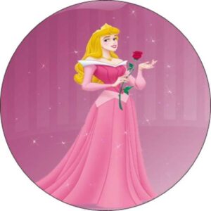 Cialda per torta PRINCIPESSA AURORA decorazione alimentare senza glutine topper cake rotondo 2 (Pasta di zucchero, 18 cm)