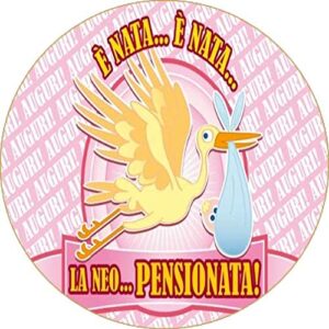 Cialda per torta Pensionamento Lui & Lei Festa Pensione Speciali Decorazione alimentare personalizzabile Gluten free Topper Cake Design (Rotonda) img 9