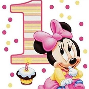 Cialda per torta Primo Compleanno Baby Minnie Topolina Decorazione alimentare Senza Glutine Topper Cake (Rettangolare) (Pasta di zucchero, 20 x 30 cm)