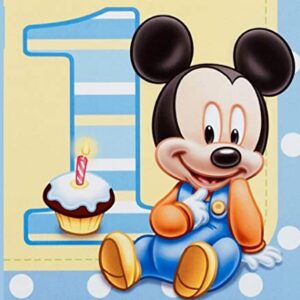 Cialda per torta Primo Compleanno Baby Topolino Decorazione alimentare Senza Glutine Topper Cake (Rettangolare) (Pasta di zucchero, 25 x 15 cm)